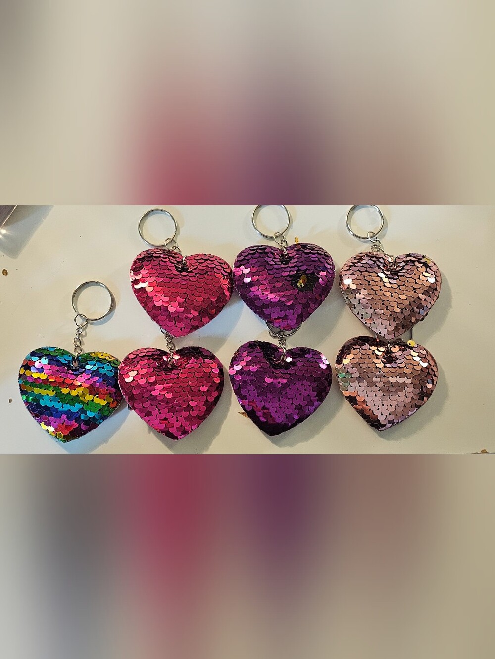 Sparkly Reversible Sequin Heart Keychains